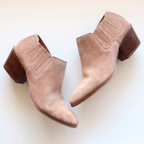 Franco Sarto Dylann Taupe Suede Leather Block Heel Western Ankle Boots Booties W - Picture 15 of 15